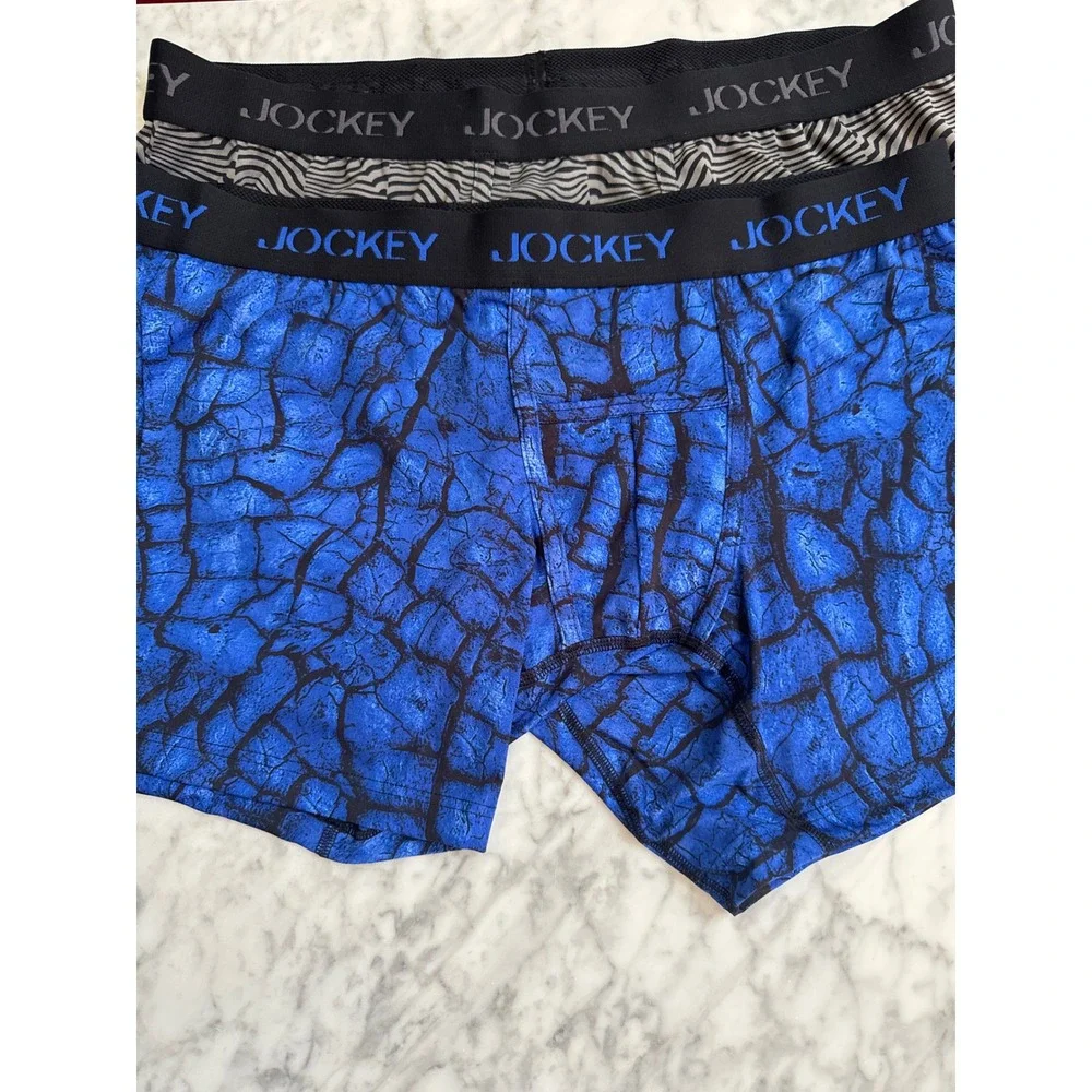 Jockey Mens Sport Micro Boxer Briefs 4 Pack XL 40-42 Blue Teal Grey  Print